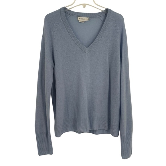 Evereve Size L Blue V-Neck 100% Cashmere Pullover Sweater Women’s Lightweight - Picture 5 of 11